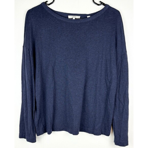 Vince Linen Blend Navy Blue Long Sleeve Shirt Blouse, Small - Picture 2 of 6